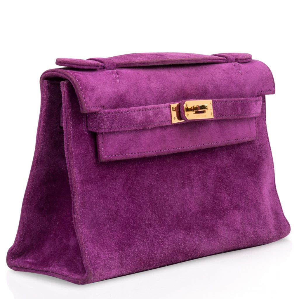 👜Kelly Pochette Doblis (Suede) Violet Purple Clutch Bag Gold