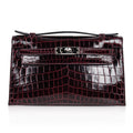 👜Kelly Pochette Clutch Bag Bordeaux Crocodile Jewel Toned Palladium