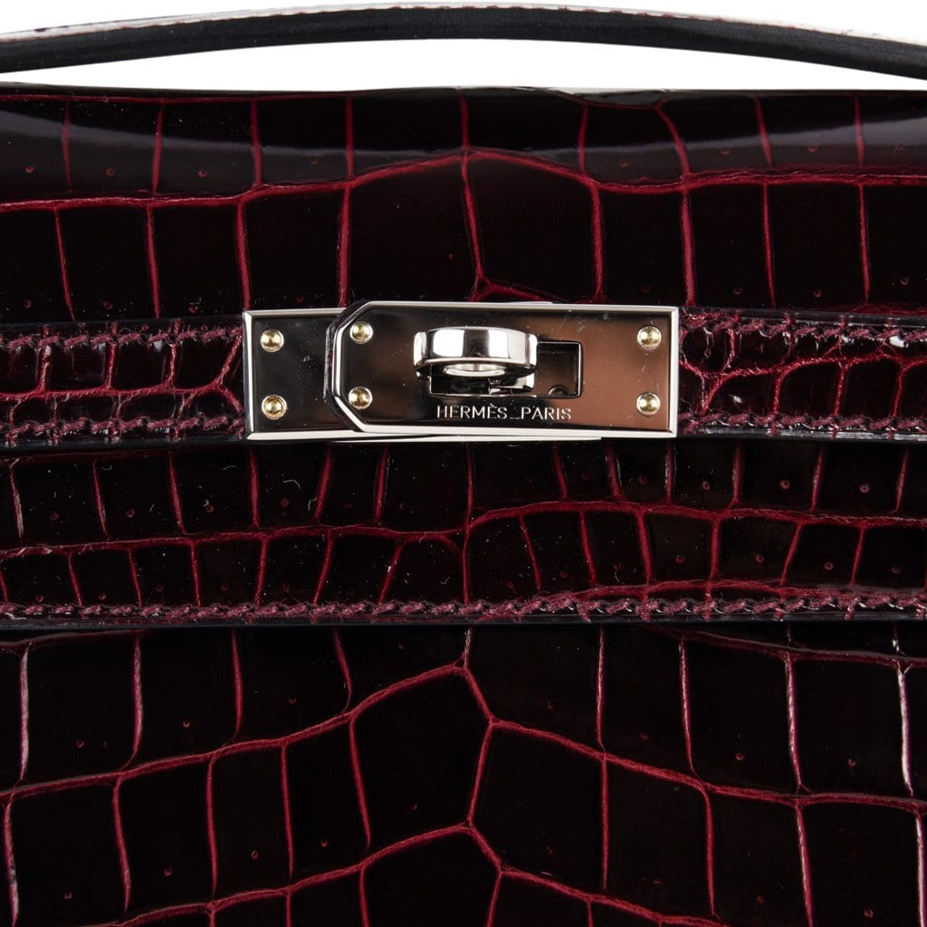 👜Kelly Pochette Clutch Bag Bordeaux Crocodile Jewel Toned Palladium
