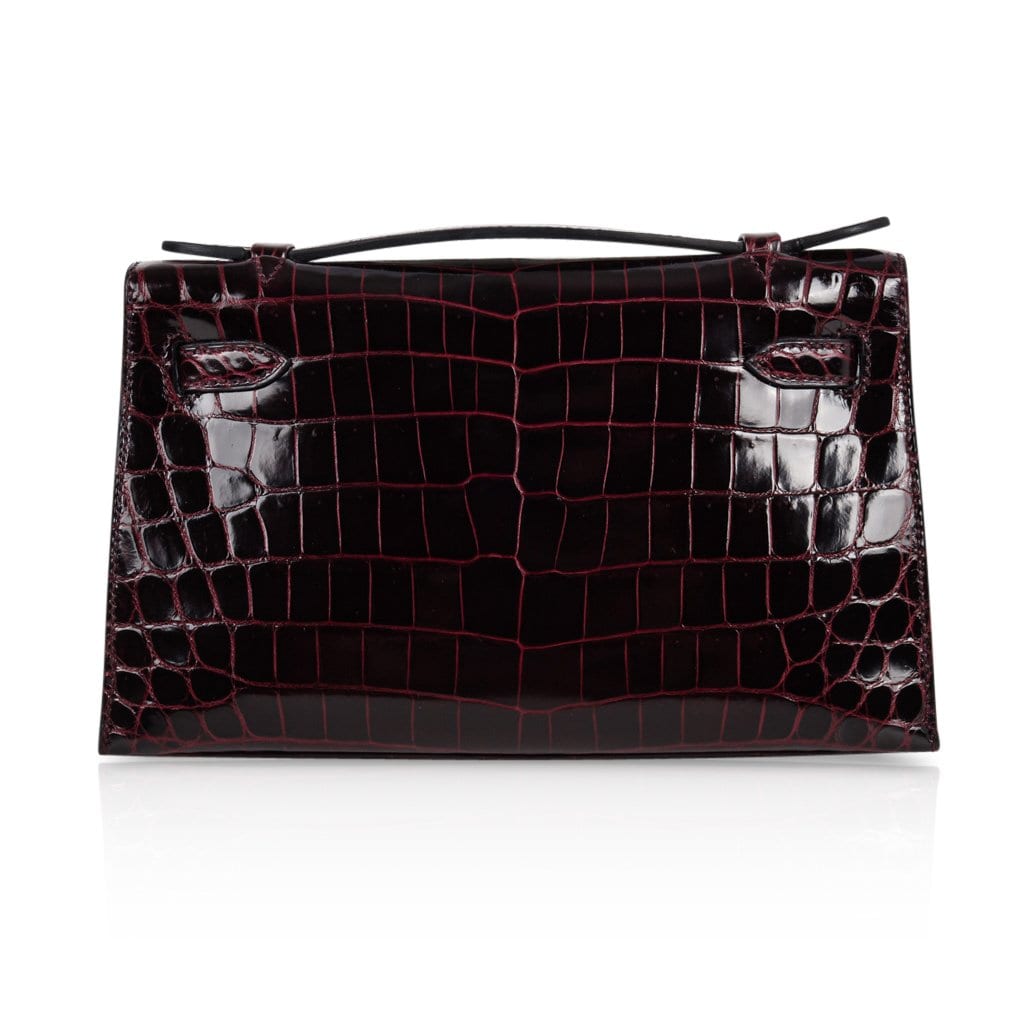 👜Kelly Pochette Clutch Bag Bordeaux Crocodile Jewel Toned Palladium