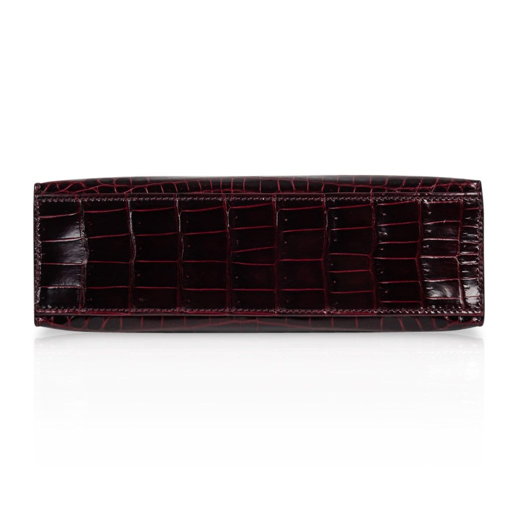 👜Kelly Pochette Clutch Bag Bordeaux Crocodile Jewel Toned Palladium