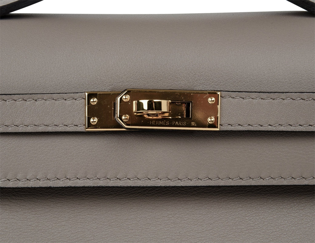👜Kelly Pochette Gris Asphalte Swift Gold Hardware