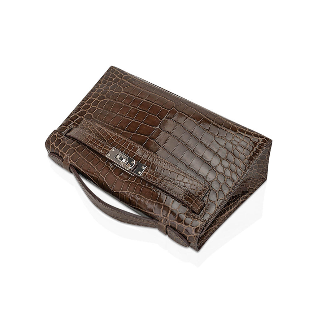 👜Kelly Pochette Clutch Gris Elephant Crocodile Bag