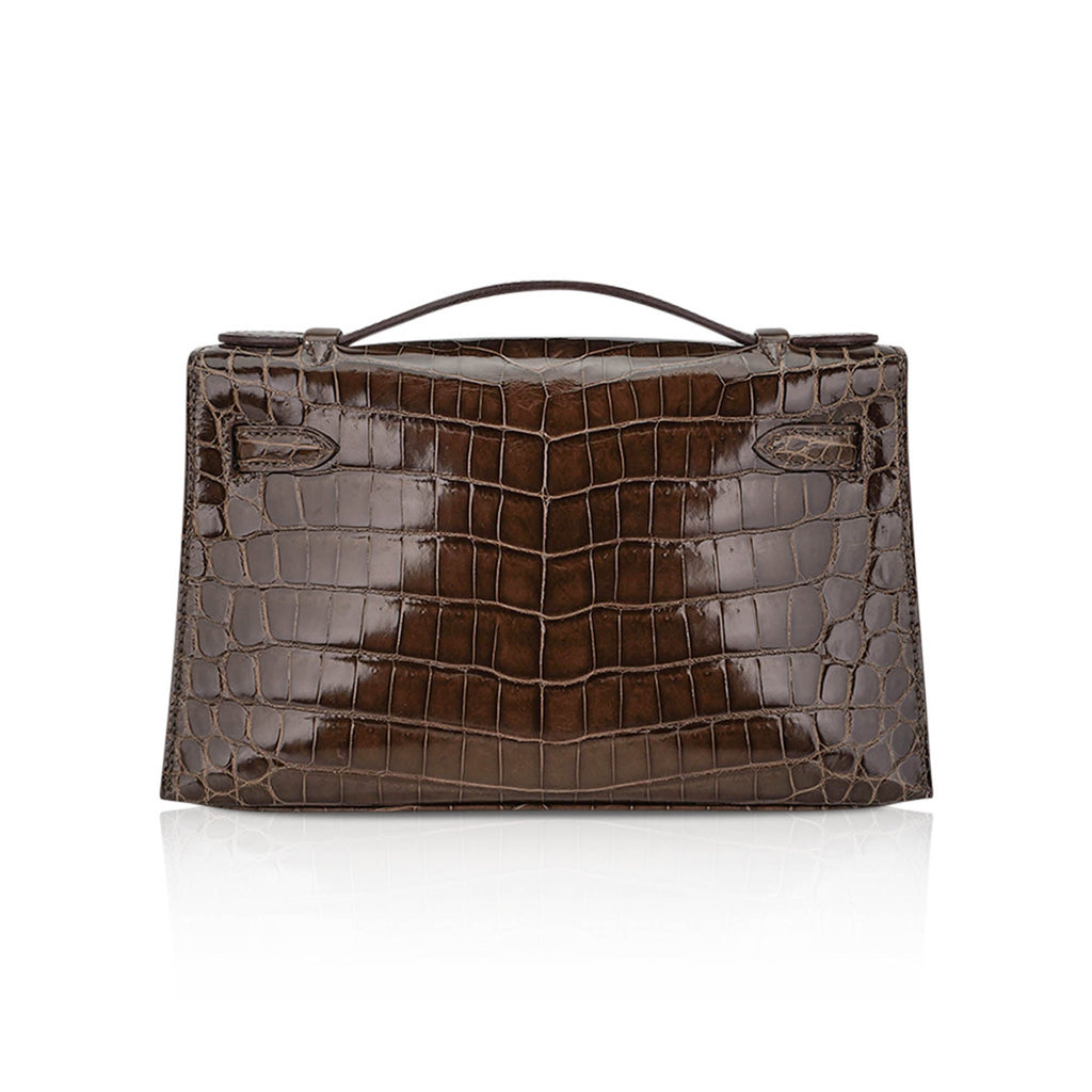 👜Kelly Pochette Clutch Gris Elephant Crocodile Bag