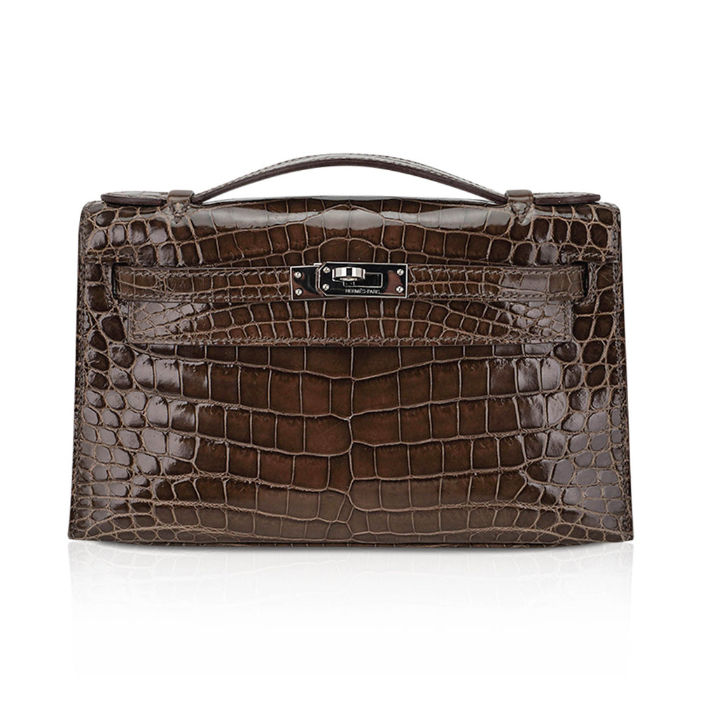 👜Kelly Pochette Clutch Gris Elephant Crocodile Bag