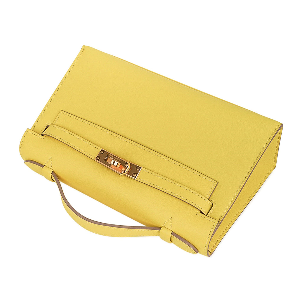 👜Kelly Pochette Bag Lime Clutch Gold Hardware Swift Leather