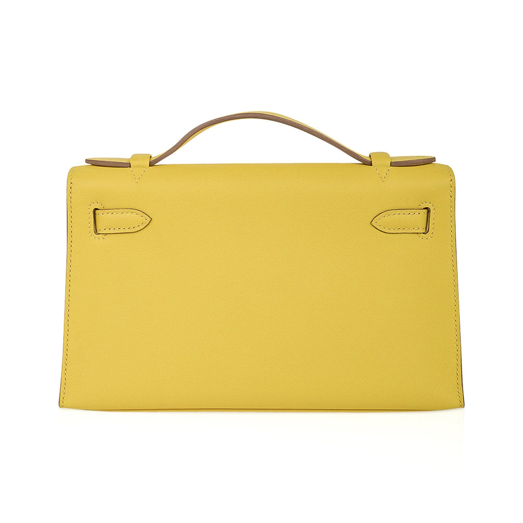 👜Kelly Pochette Bag Lime Clutch Gold Hardware Swift Leather