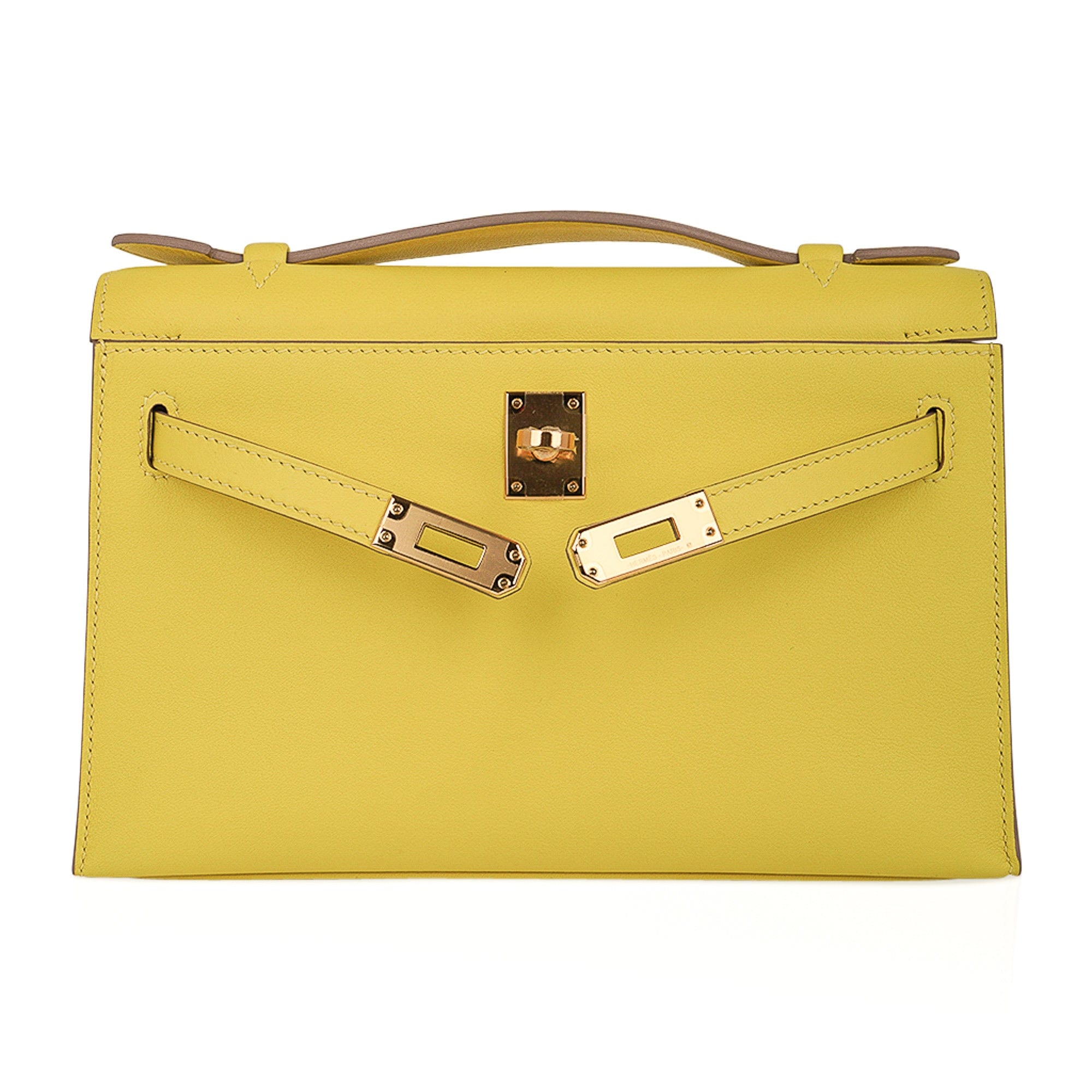 👜Kelly Pochette Bag Lime Clutch Gold Hardware Swift Leather