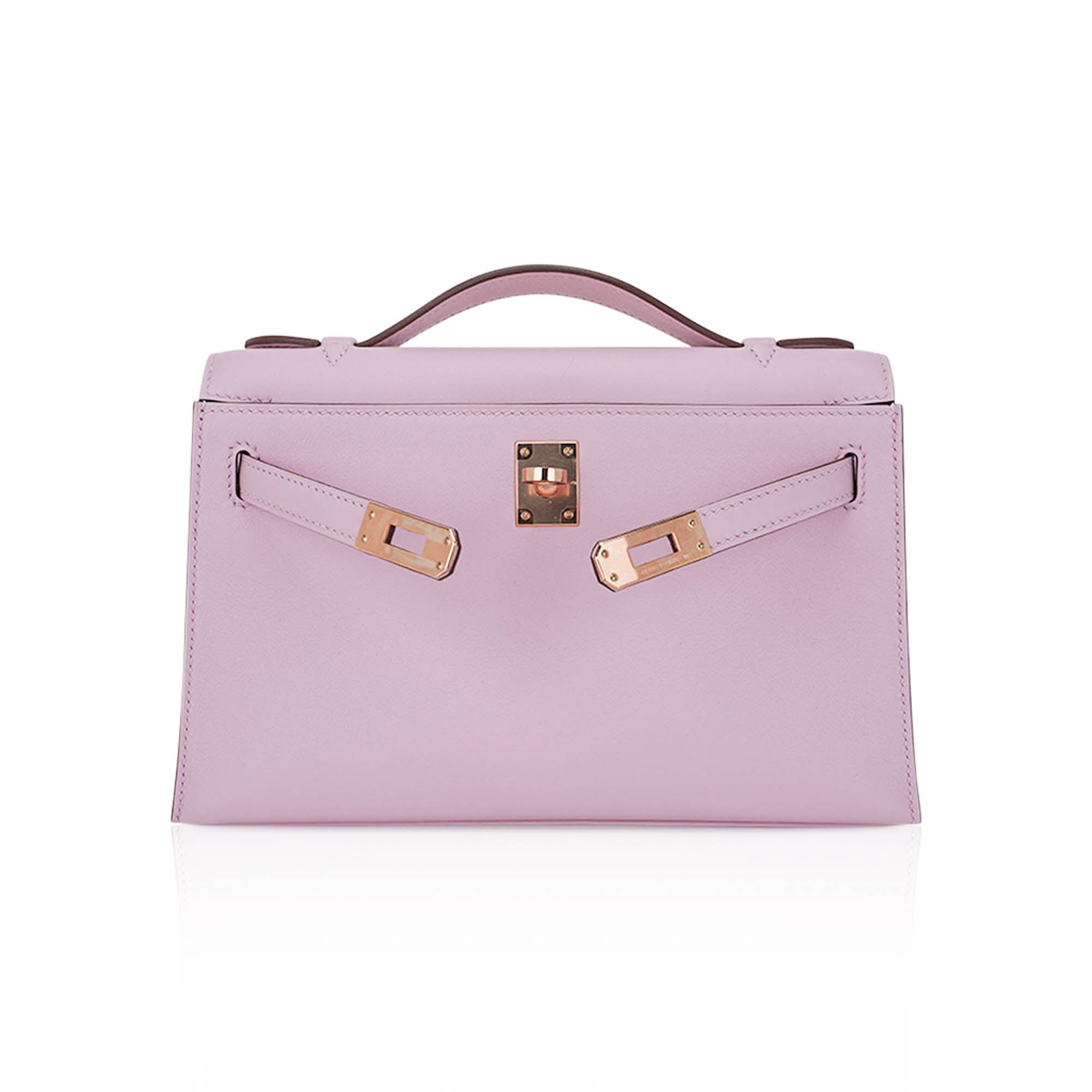 👜Kelly Pochette Clutch Bag Mauve Sylvestre Swift Leather with Rose Gold Hardware