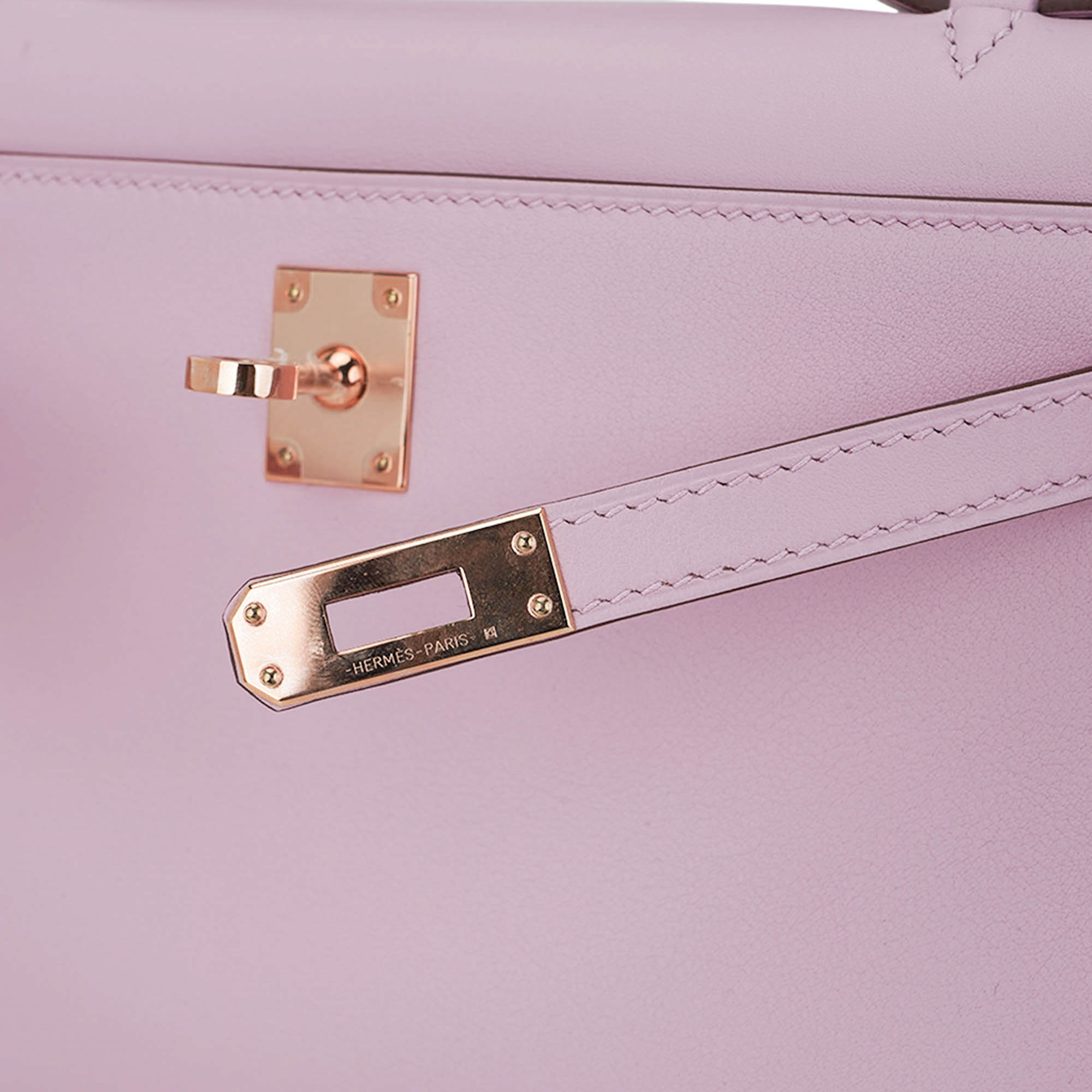👜Kelly Pochette Clutch Bag Mauve Sylvestre Swift Leather with Rose Gold Hardware