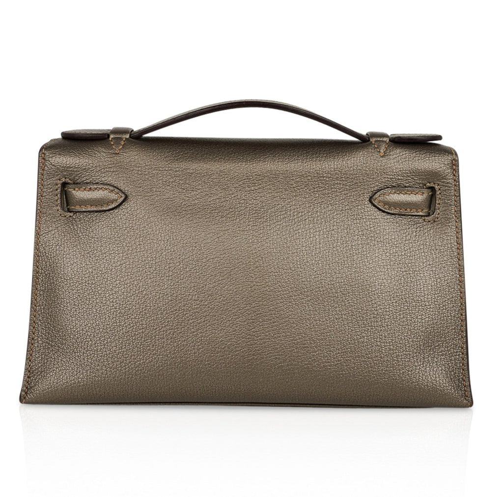 👜Kelly Pochette Metallic Bronze Clutch Bag Chevre Palladium