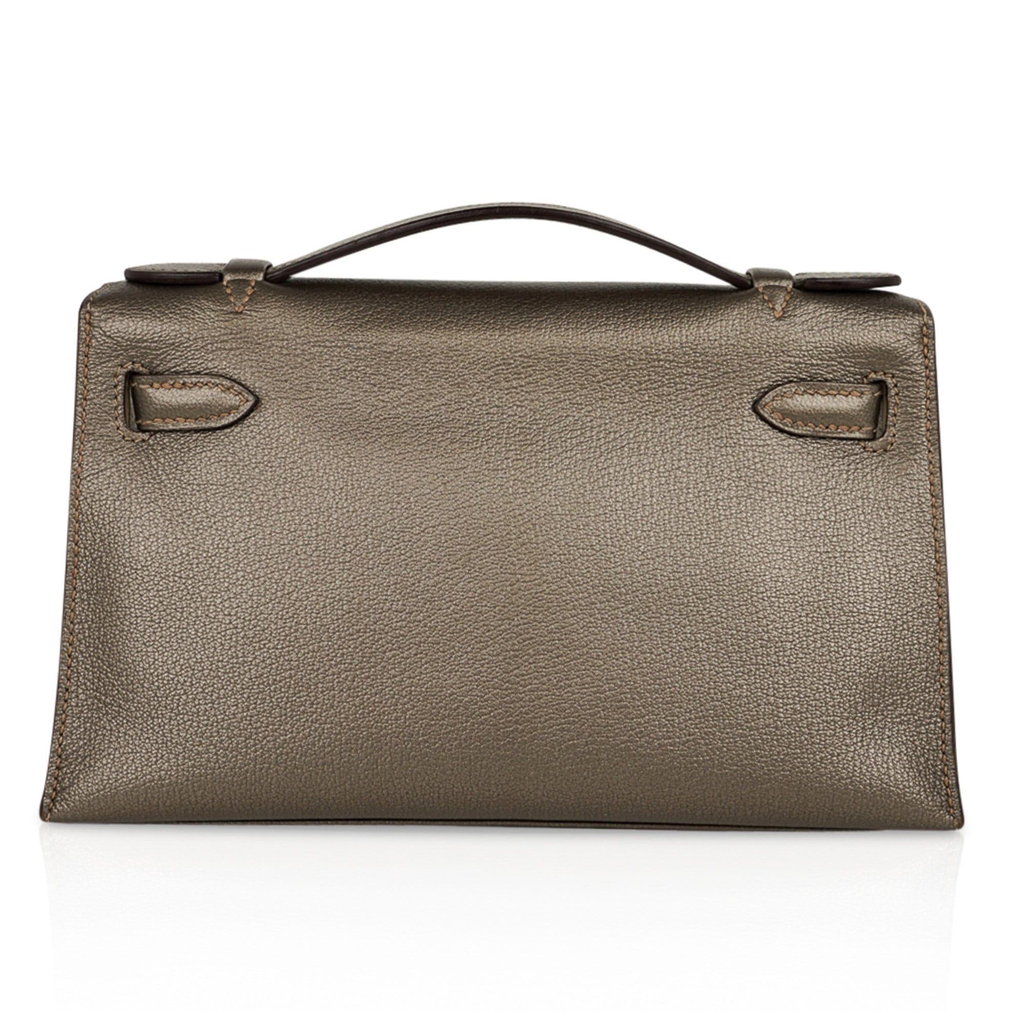 👜Kelly Pochette Metallic Bronze Clutch Bag Chevre Palladium