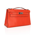 👜Kelly Pochette Clutch Bag Tangerine Lizard with Ruthinium Hardware