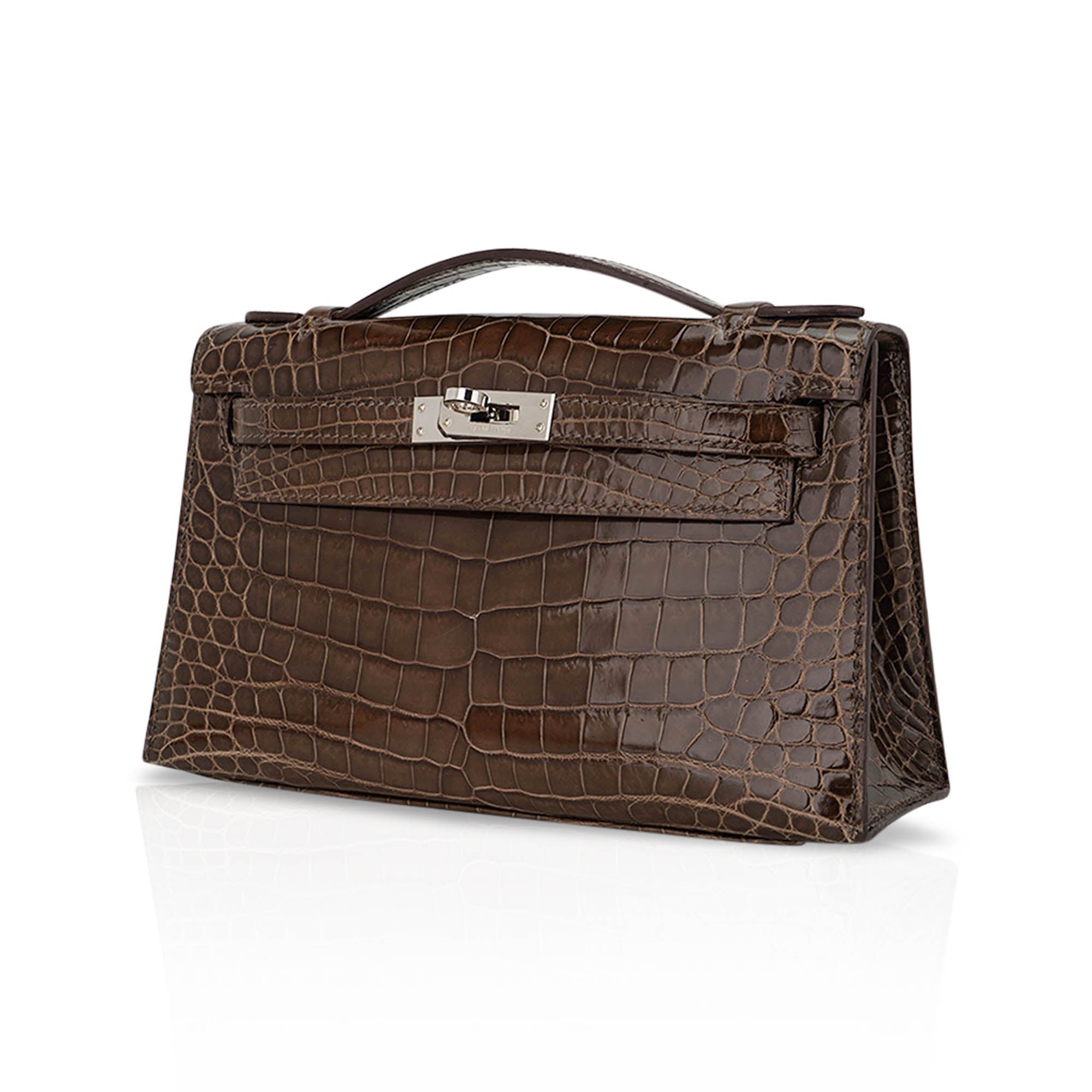 👜Kelly Pochette Clutch Gris Elephant Crocodile Bag