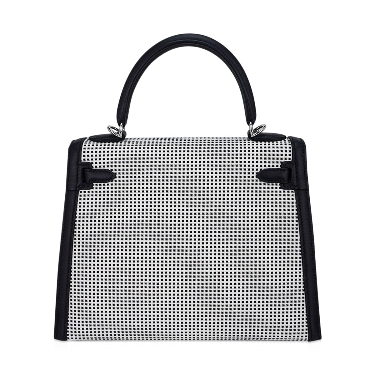 👜Kelly 25 Sellier Bag Quadrille Black & White Viking Toile Swift Leather with Palladium Hardware