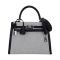👜Kelly 25 Sellier Bag Quadrille Black & White Viking Toile Swift Leather with Palladium Hardware