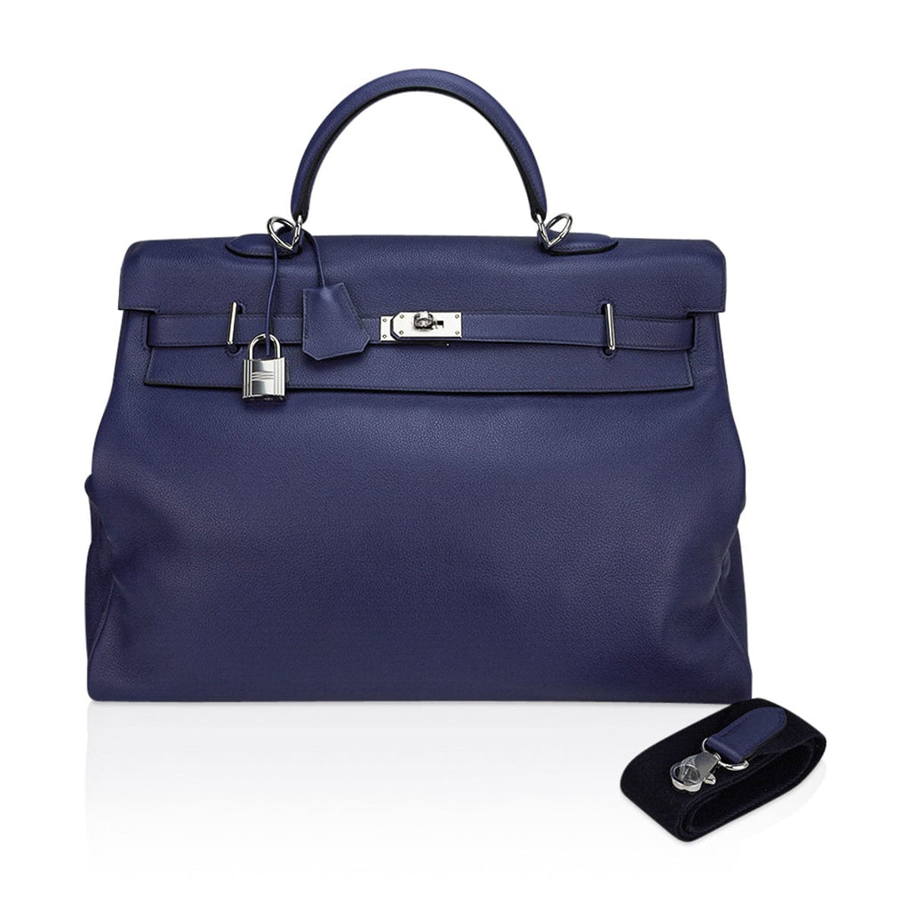 👜Kelly 50 Voyage Blue De Malte Bag Palladium Hardware Novillo Leather Limited Edition