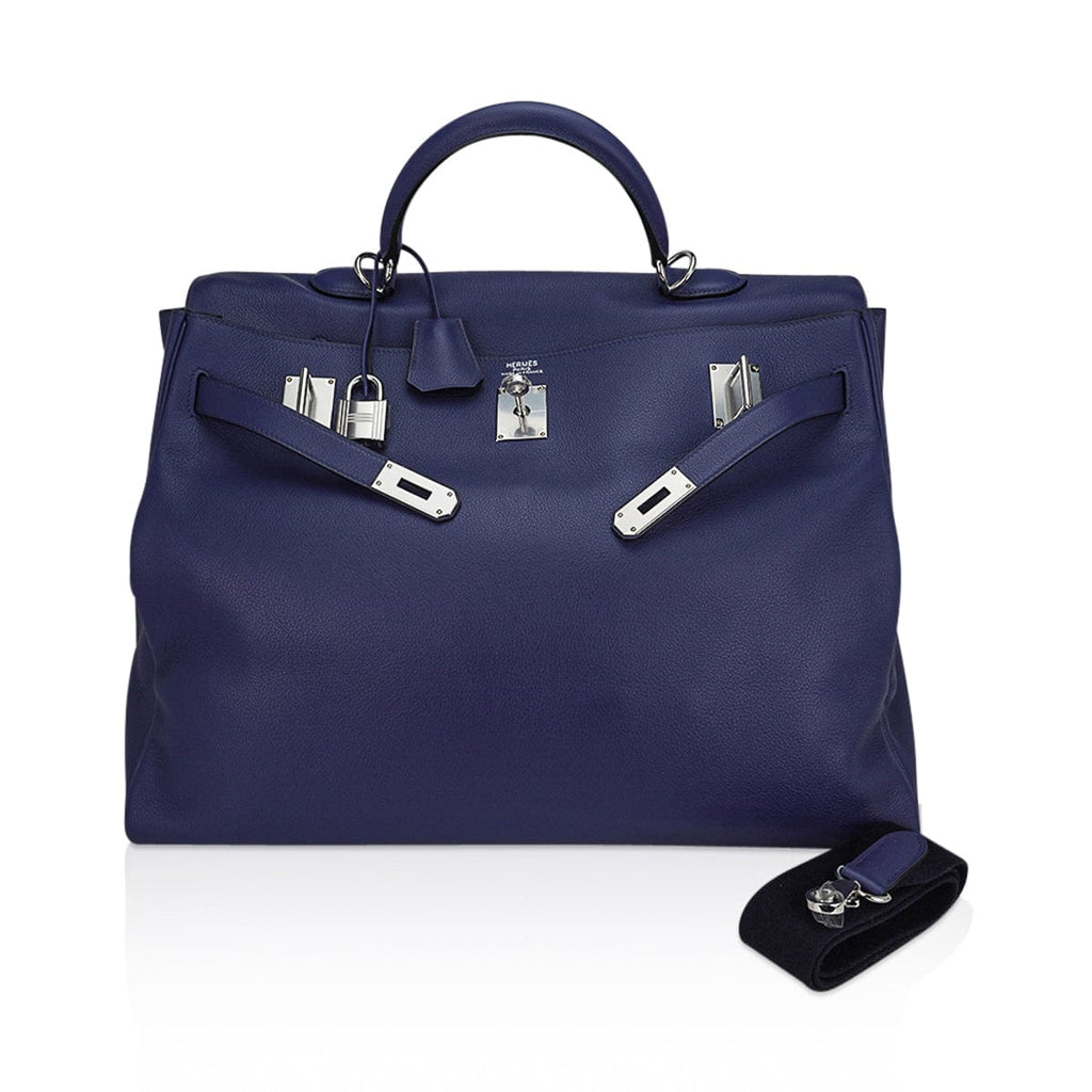 👜Kelly 50 Voyage Blue De Malte Bag Palladium Hardware Novillo Leather Limited Edition