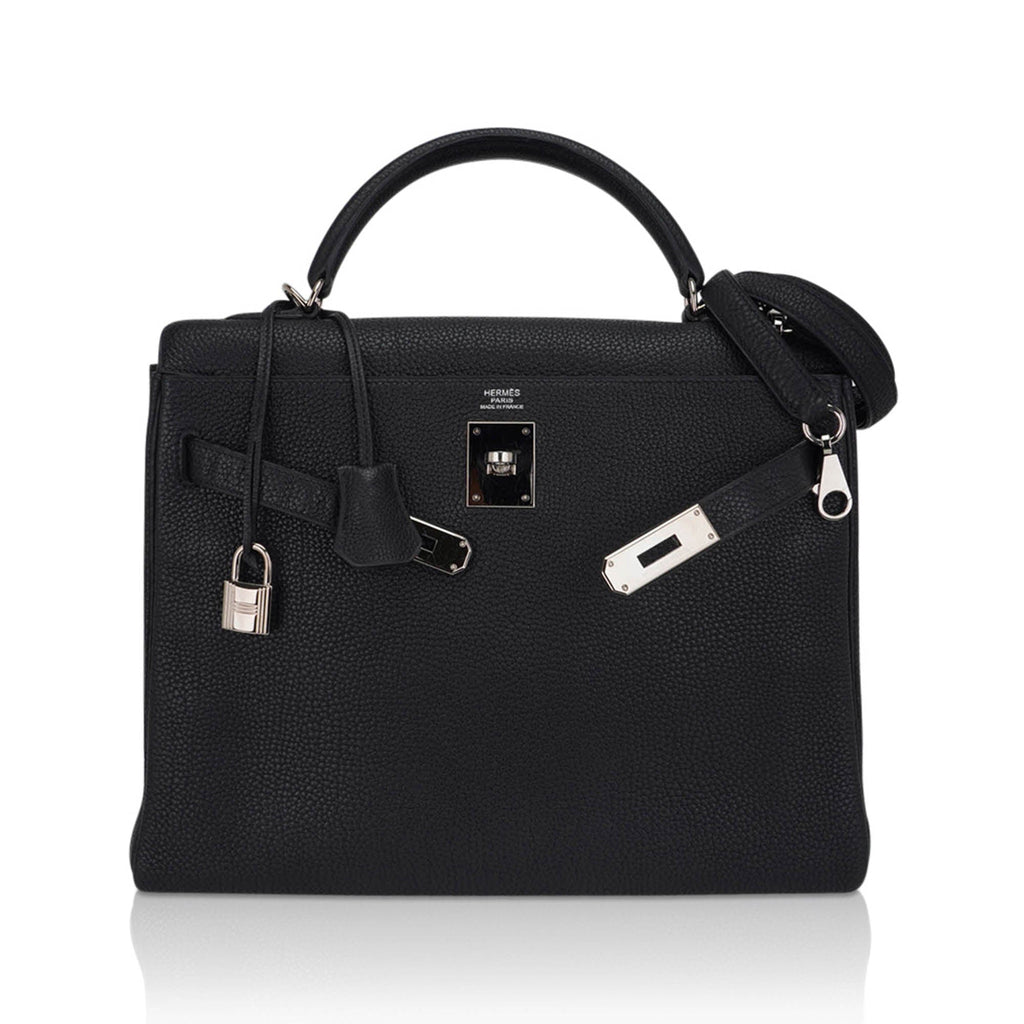 👜Kelly 32 Retourne Bag Black Togo Leather with Palladium Hardware