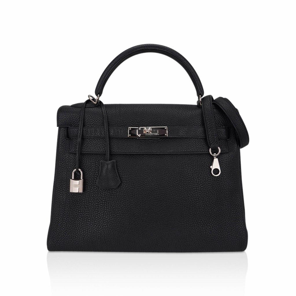 👜Kelly 32 Retourne Bag Black Togo Leather with Palladium Hardware