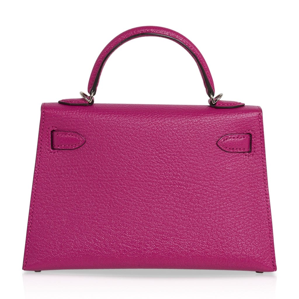 👜Mini Kelly 20 Bag Sellier Rose Pourpre Chevre Leather with Palladium Hardware