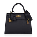 👜Kelly Sellier 25 Bag Black Epsom Gold Hardware New
