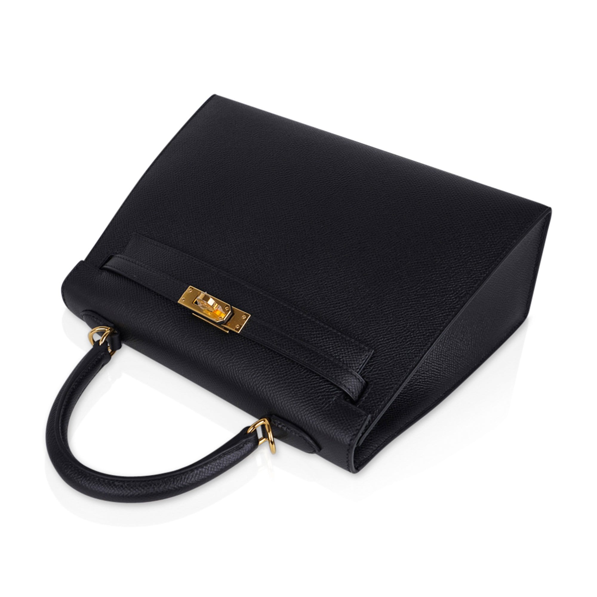 👜Kelly Sellier 25 Bag Black Epsom Gold Hardware New