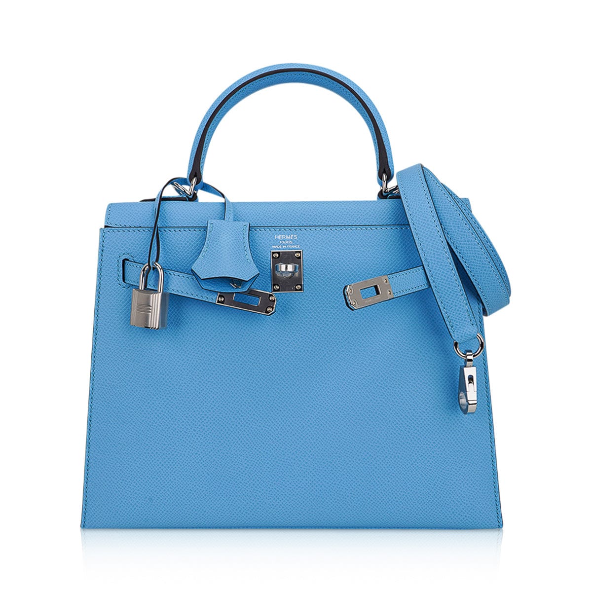 👜Kelly Sellier 25 Bag Blue Celeste Palladium Epsom Leather