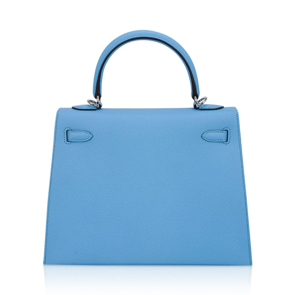 👜Kelly Sellier 25 Bag Blue Celeste Palladium Epsom Leather