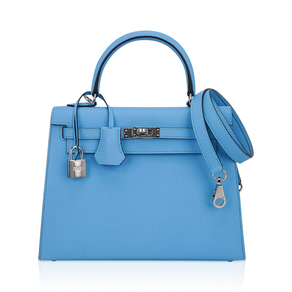 👜Kelly Sellier 25 Bag Blue Celeste Palladium Epsom Leather