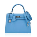 👜Kelly Sellier 25 Bag Blue Celeste Palladium Epsom Leather