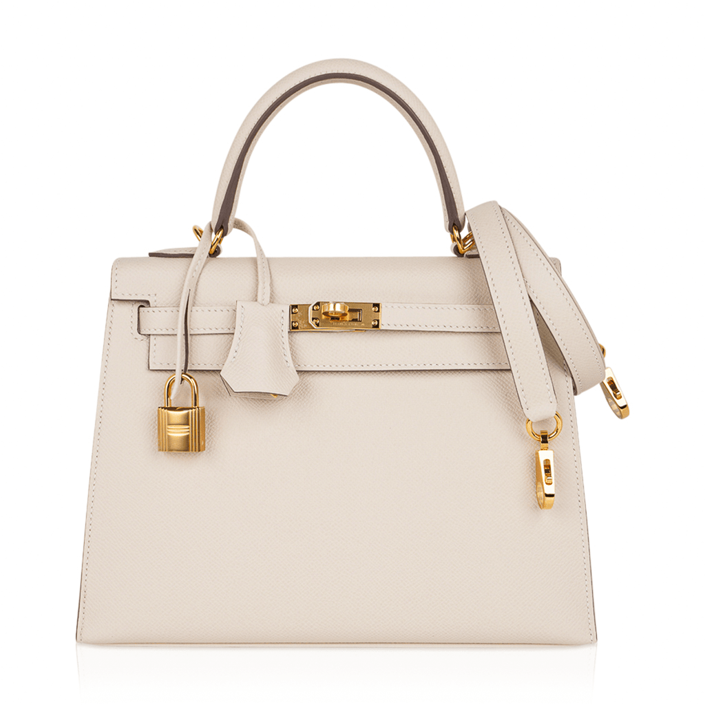 👜Kelly 25 Sellier Bag Craie Epsom Leather with Gold Hardware