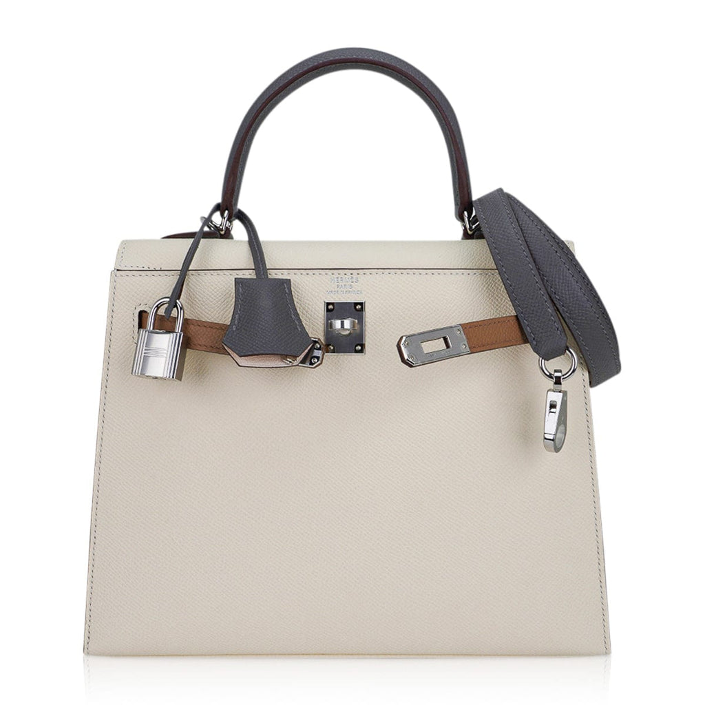 👜Kelly Sellier 25 Bag Nata Chai & Gris Meyer Epsom Leather with Palladium Hardware