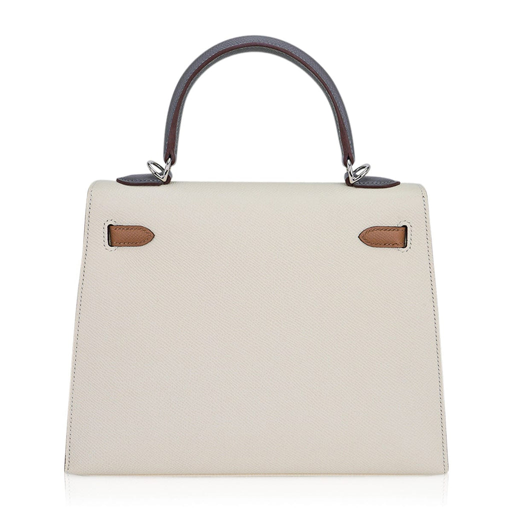 👜Kelly Sellier 25 Bag Nata Chai & Gris Meyer Epsom Leather with Palladium Hardware
