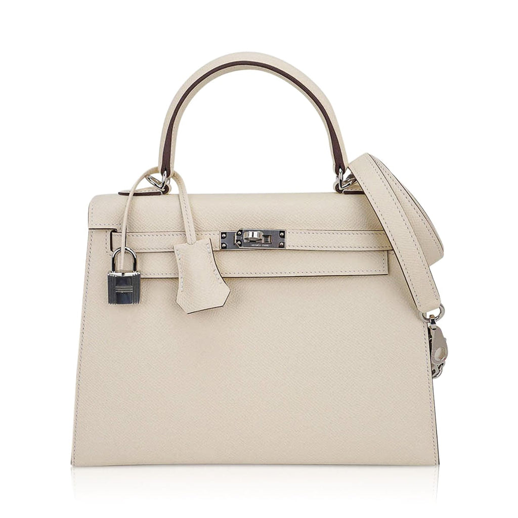 👜Kelly 25 Sellier Bag Nata Epsom Leather with Palladium Hardware