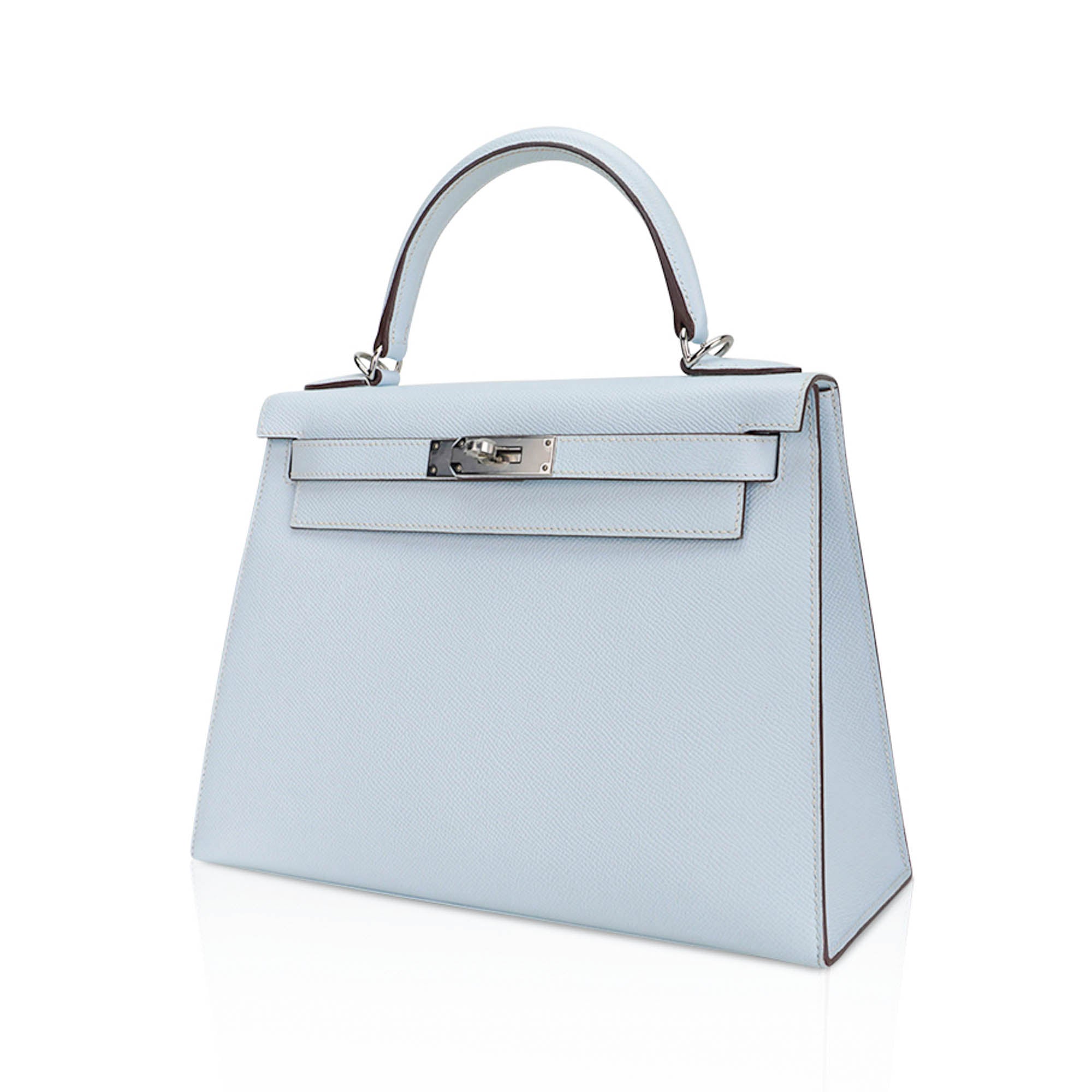 👜Kelly Sellier 28 Bag Blue Brume Epsom Leather with Palladium Hardware