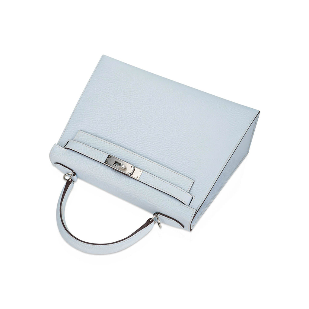 👜Kelly Sellier 28 Bag Blue Brume Epsom Leather with Palladium Hardware