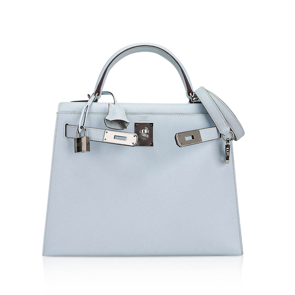 👜Kelly Sellier 28 Bag Blue Brume Epsom Leather with Palladium Hardware