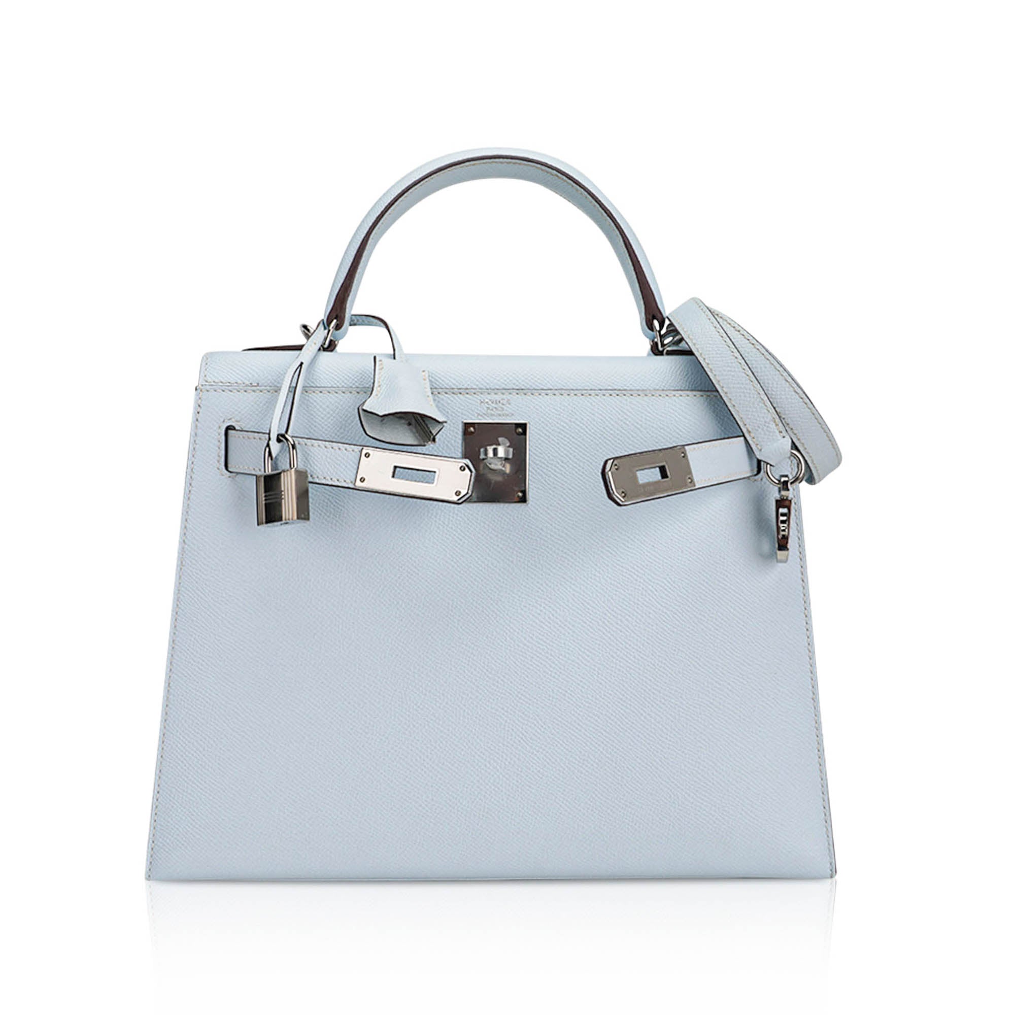 👜Kelly Sellier 28 Bag Blue Brume Epsom Leather with Palladium Hardware