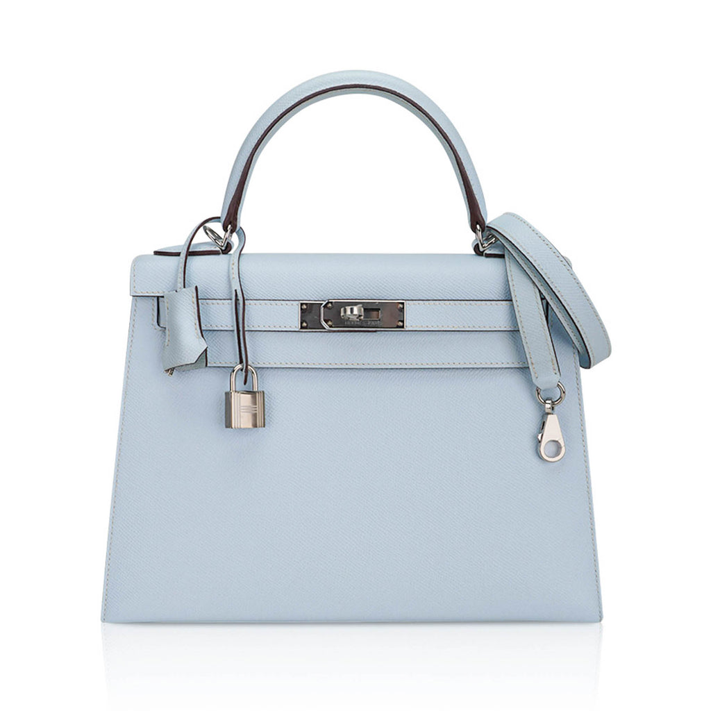 👜Kelly Sellier 28 Bag Blue Brume Epsom Leather with Palladium Hardware