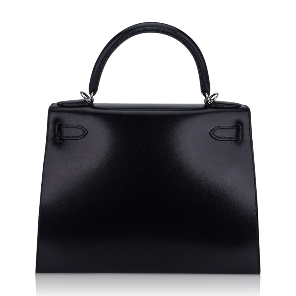 👜Kelly 28 Sellier Bag Black Box Leather with Palladium Hardware