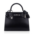 👜Kelly 28 Sellier Bag Black Box Leather with Palladium Hardware