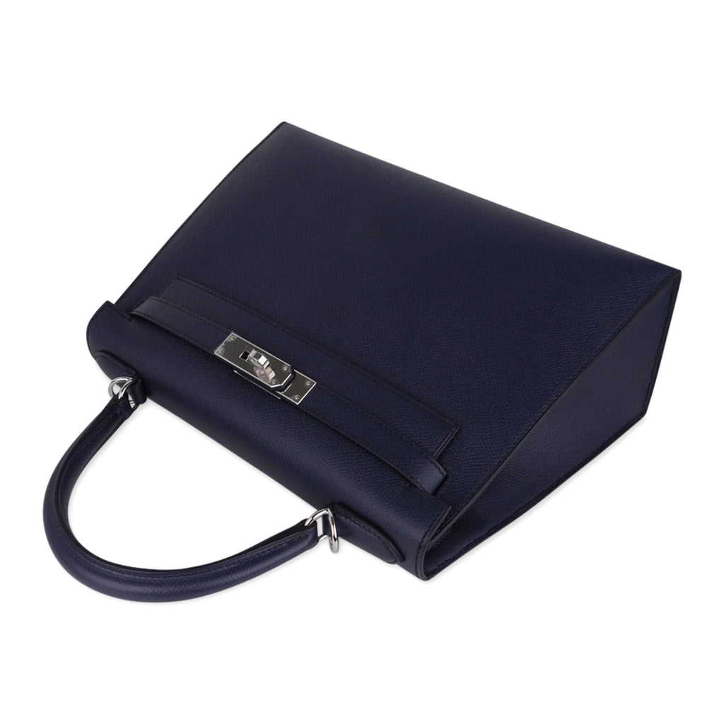 👜Kelly 28 Bag Blue Indigo Sellier Epsom Palladium Hardware New/Box