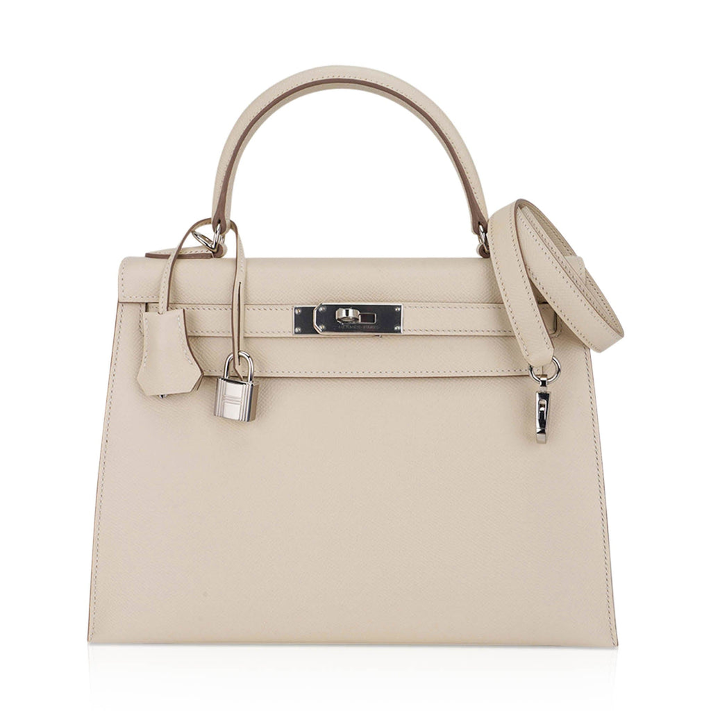 👜Kelly 28 Bag Sellier Craie Epsom Leather with Palladium Hardware