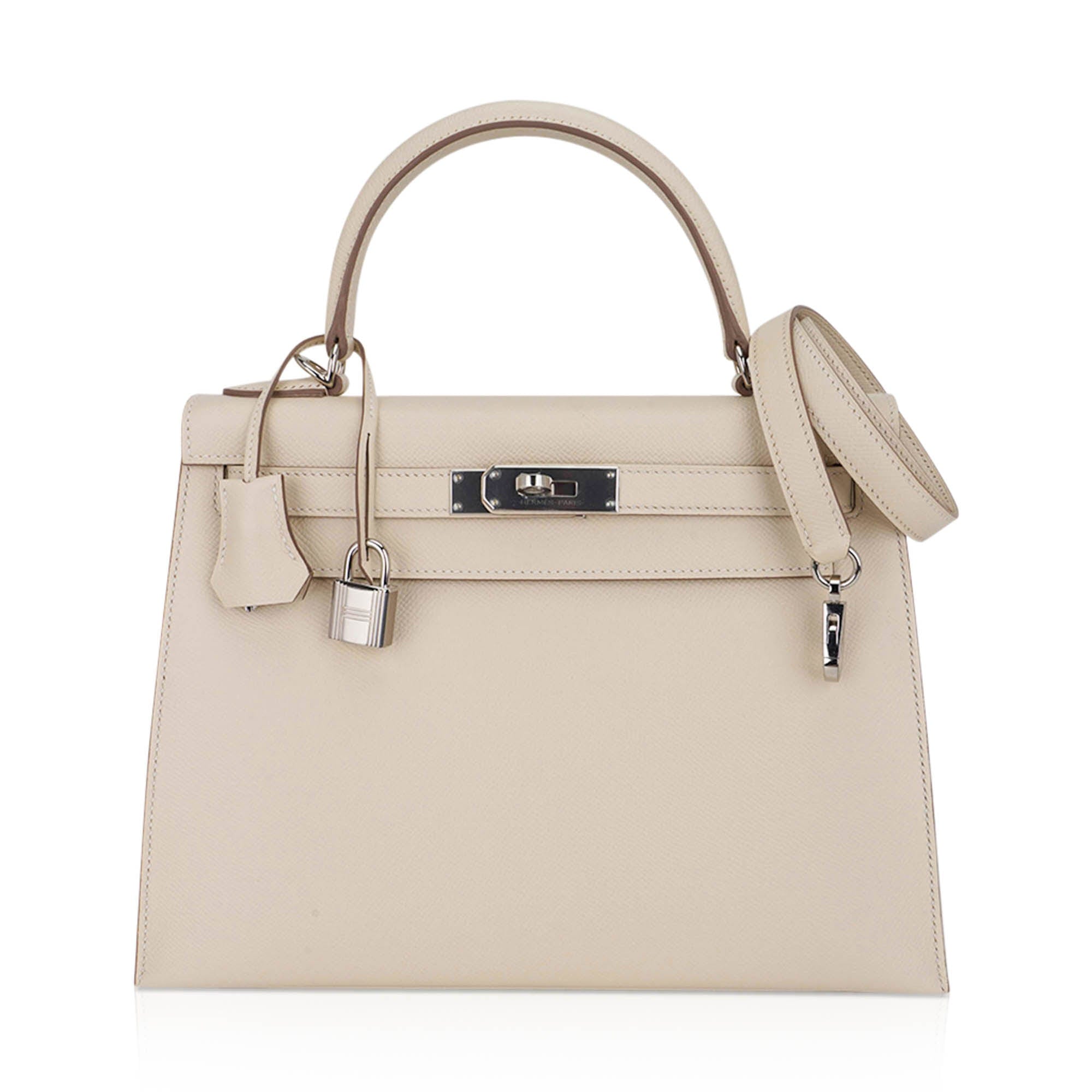 👜Kelly 28 Bag Sellier Craie Epsom Leather with Palladium Hardware