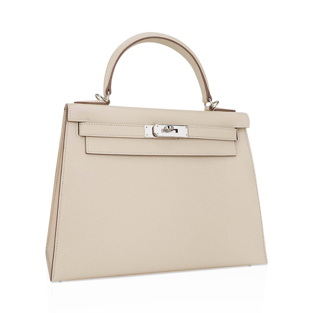 👜Kelly 28 Bag Sellier Craie Epsom Leather with Palladium Hardware