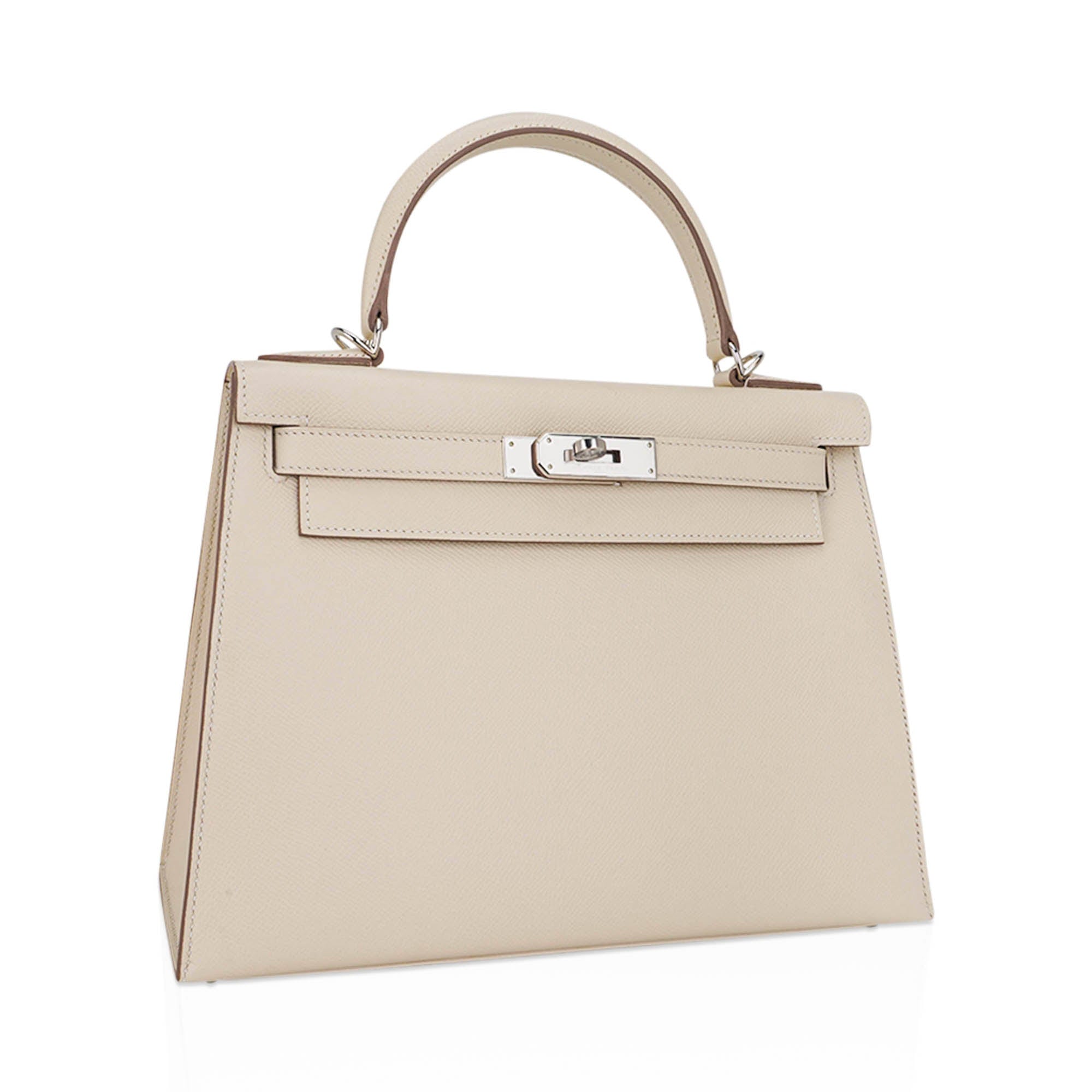 👜Kelly 28 Bag Sellier Craie Epsom Leather with Palladium Hardware