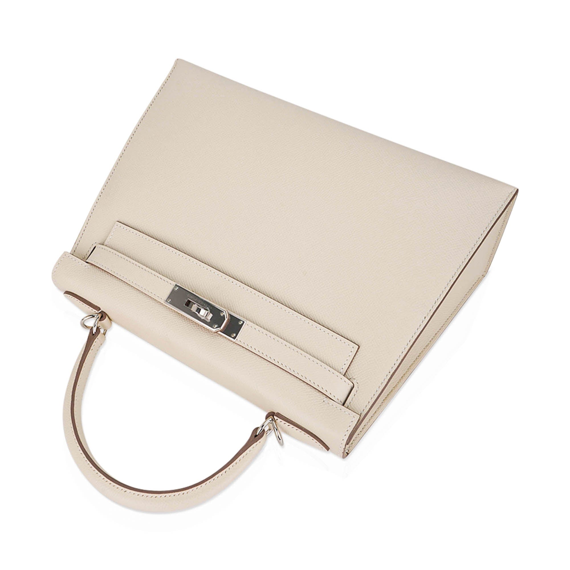 👜Kelly 28 Bag Sellier Craie Epsom Leather with Palladium Hardware