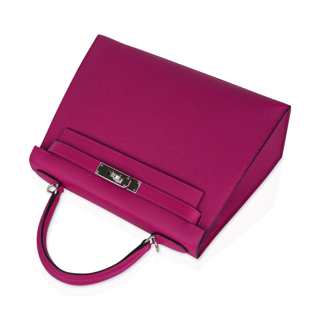 👜Kelly 28 Sellier Bag Rose Pourpre Epsom Leather with Palladium Hardware
