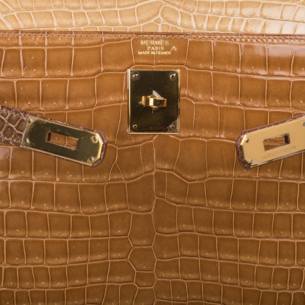 👜Limited Edition Tri-Color Kelly Sellier 32 Bag  Poussiere Poudre Ficelle Porosus Crocodile